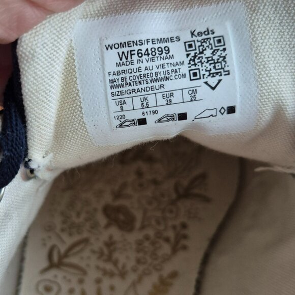 KEDS X RIFLE PAPER Co. Crew Kick Mini Strawberries Embroidered Sneaker In Navy 8 - Picture 11 of 11